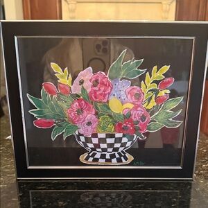 Botanical Floral Bowl Art Print in Pink, Yellow & Green